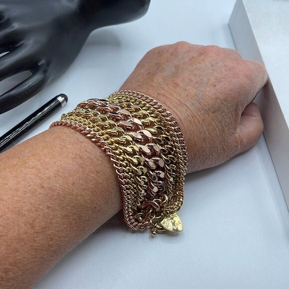 Giles & Bro 7 strands large chain bracelet. Rose & yellow gold colored. - Picture 7 of 9